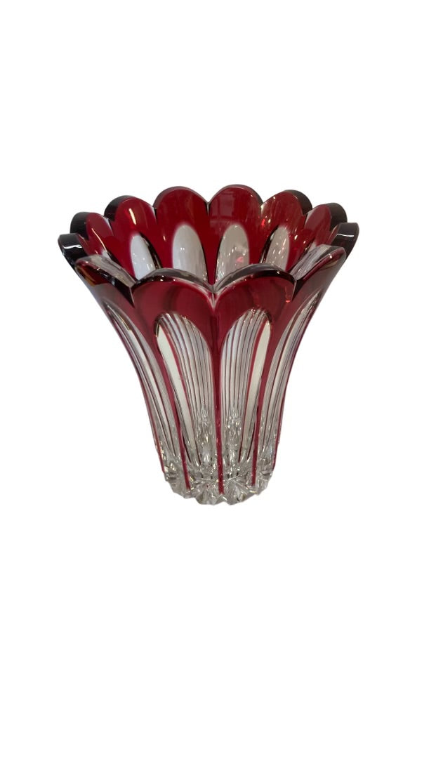 Val St. Lambert Red Cut To Clear Vase