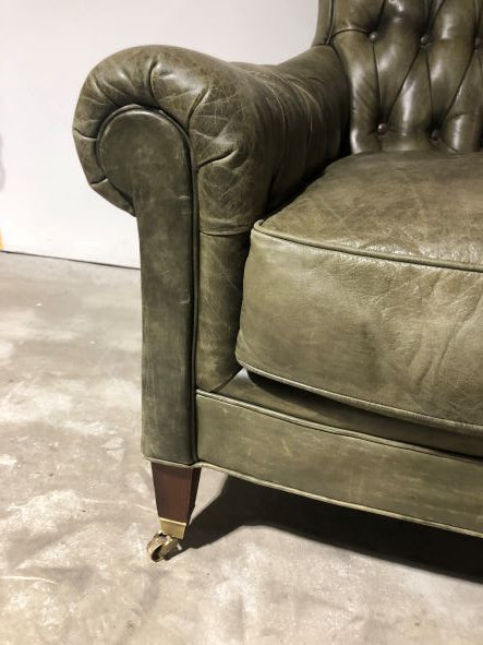 Vintage Green Tufted Leather Chair