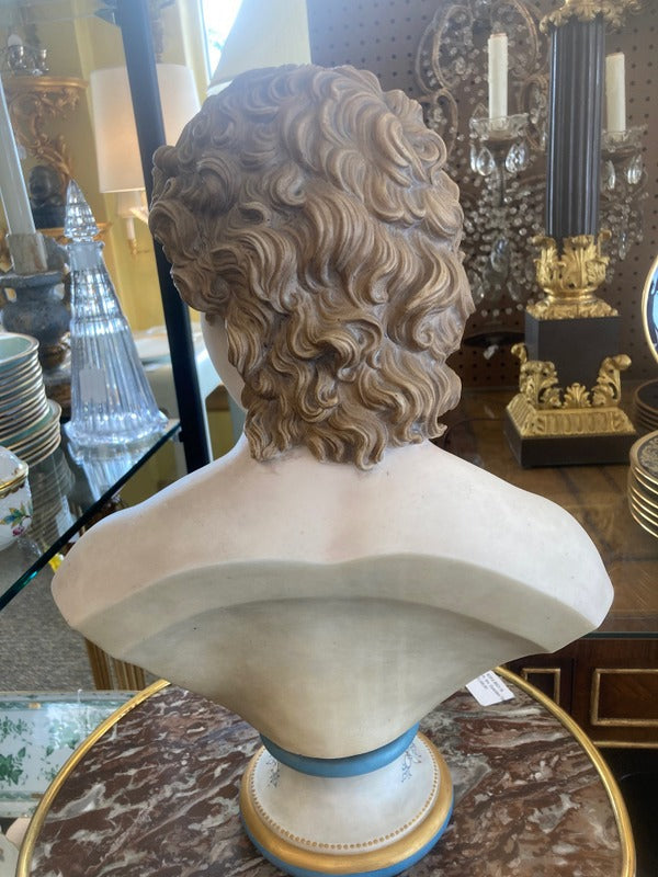 Pair French Bisque Busts of Man and Woman on Pedestal Bases
