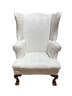 White Faux Leather Wing Chair with ottoman