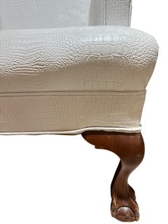 White Faux Leather Wing Chair with ottoman