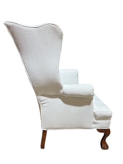 White Faux Leather Wing Chair with ottoman