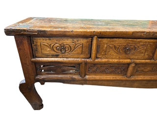 Asian Style Low Vintage Bay Window Bench, Hallway Pew or Table