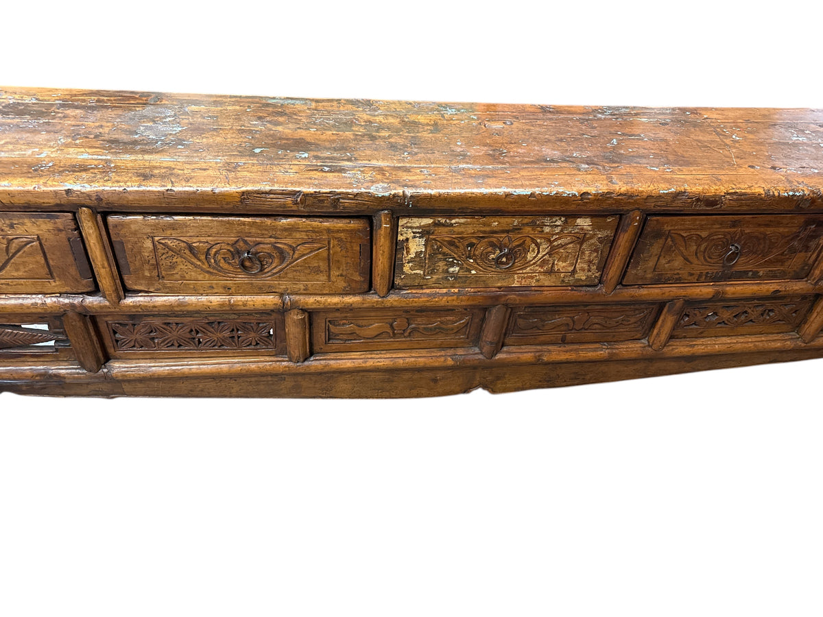 Asian Style Low Vintage Bay Window Bench, Hallway Pew or Table