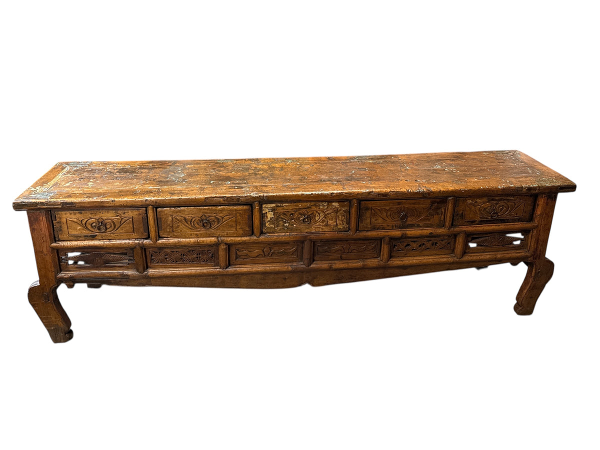 Asian Style Low Vintage Bay Window Bench, Hallway Pew or Table