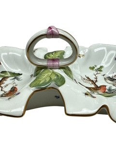 Herend Rothschild Bird Double Leaf Dish w/Handle