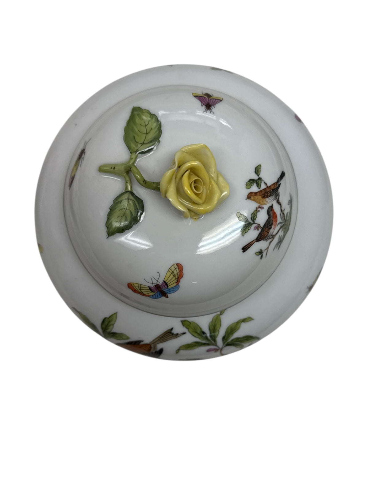Herend Rothschild Bird Lidded Ginger Jar with Yellow Rose Finial