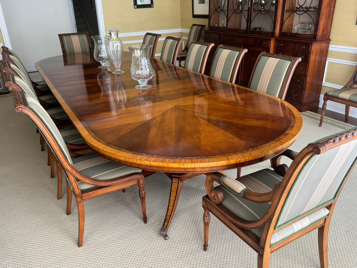 Georigan Style Multi Wood Banded Double Pedestal Dining Table