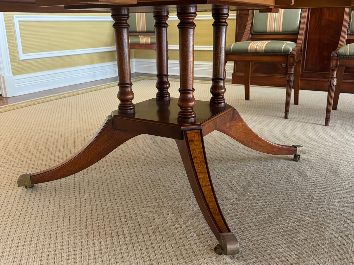 Georigan Style Multi Wood Banded Double Pedestal Dining Table