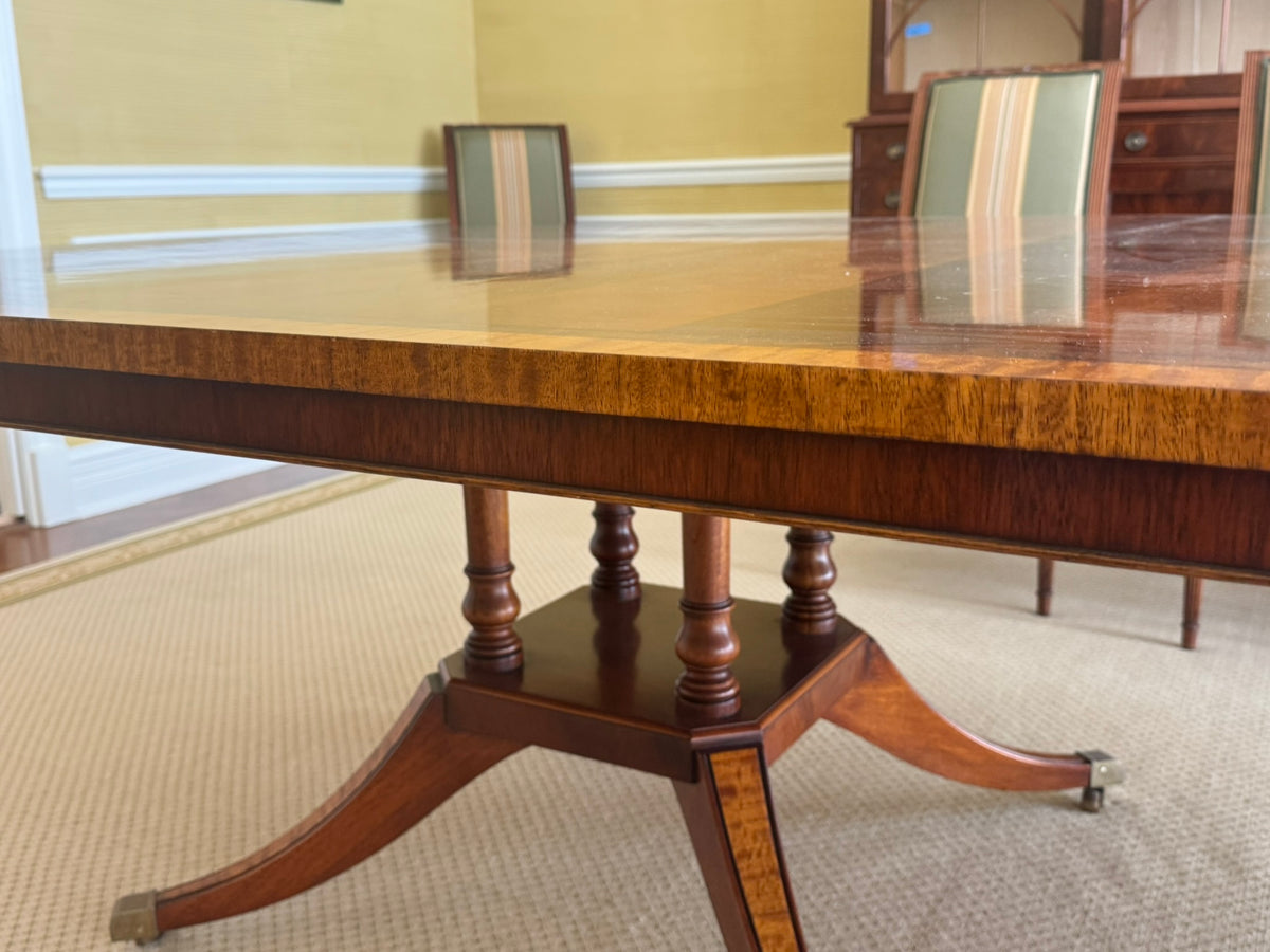 Georigan Style Multi Wood Banded Double Pedestal Dining Table