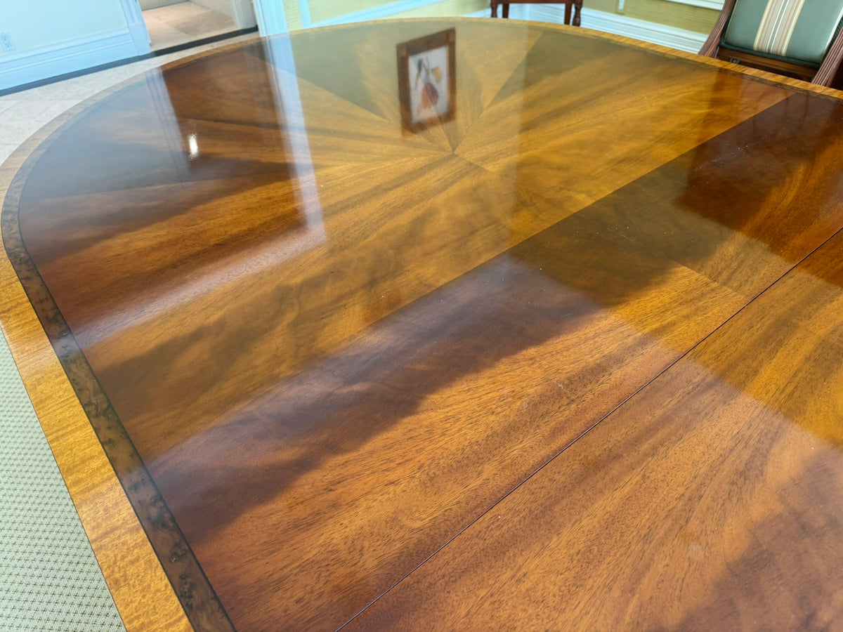 Georigan Style Multi Wood Banded Double Pedestal Dining Table