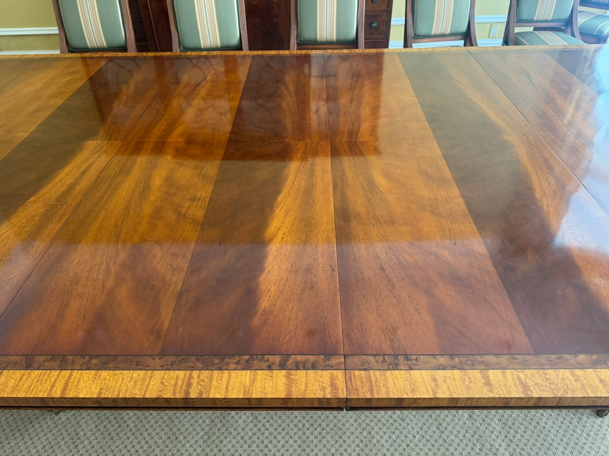 Georigan Style Multi Wood Banded Double Pedestal Dining Table