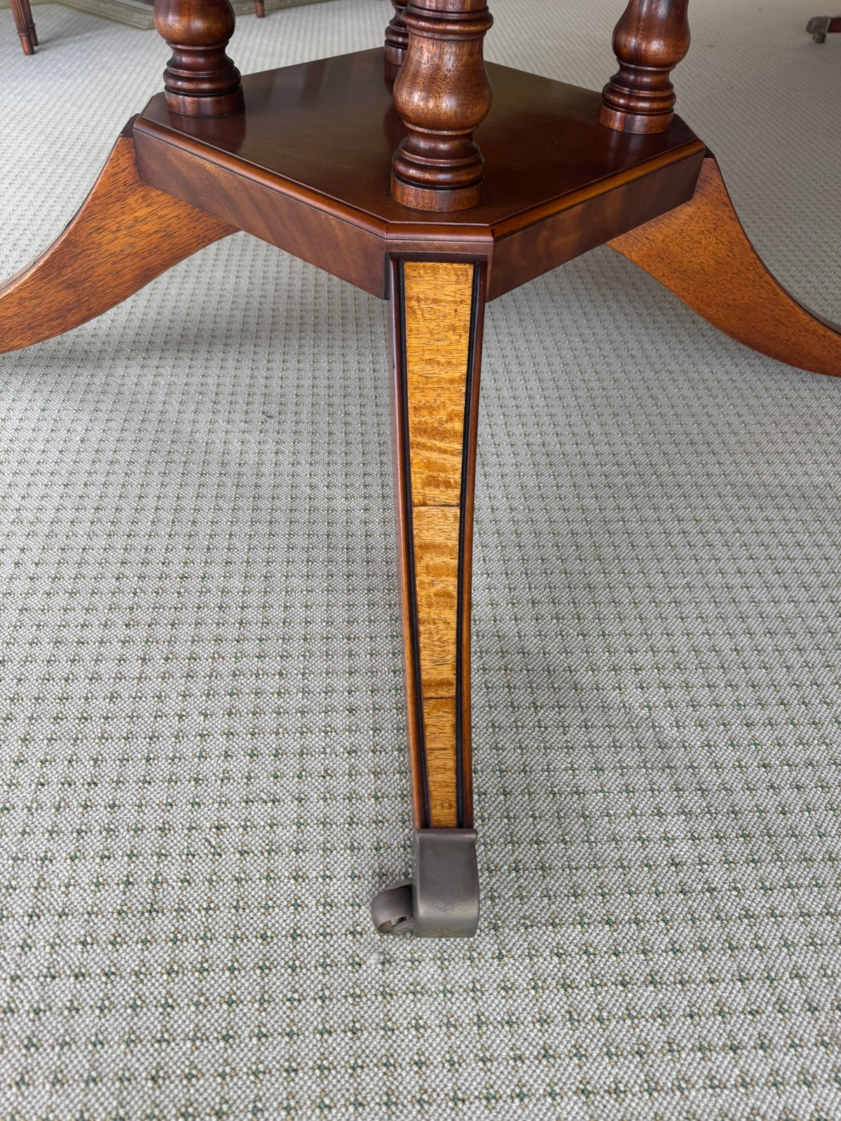 Georigan Style Multi Wood Banded Double Pedestal Dining Table