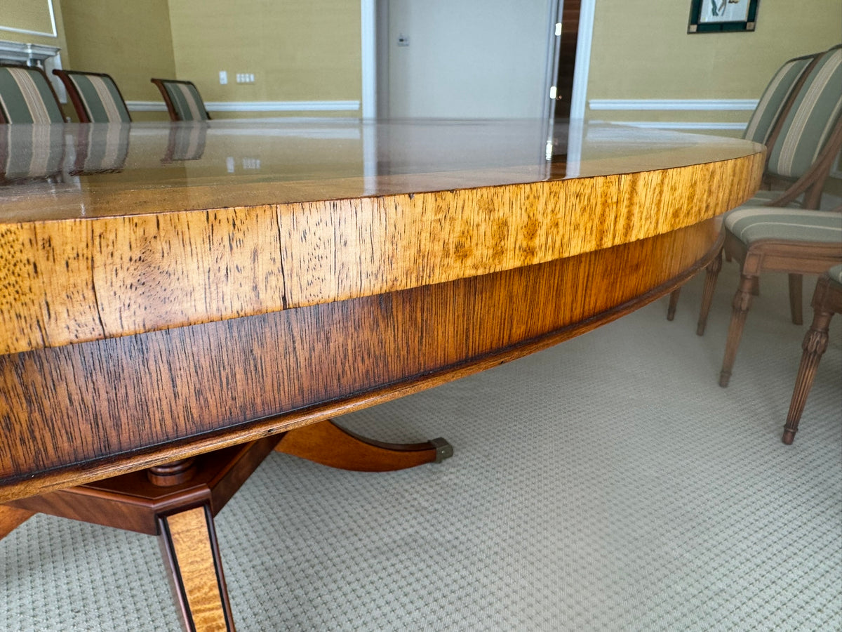 Georigan Style Multi Wood Banded Double Pedestal Dining Table