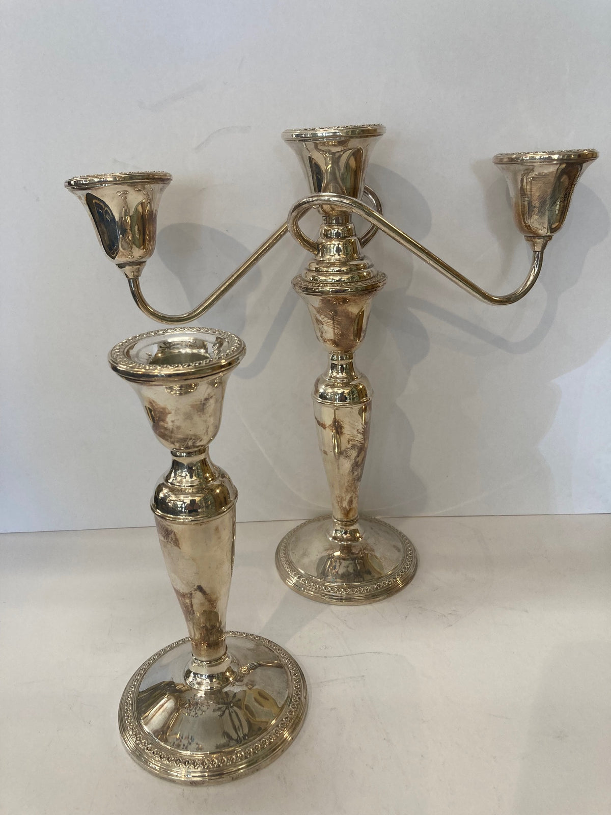 Pair Rodgers Sterling Three Arm Candleabra's