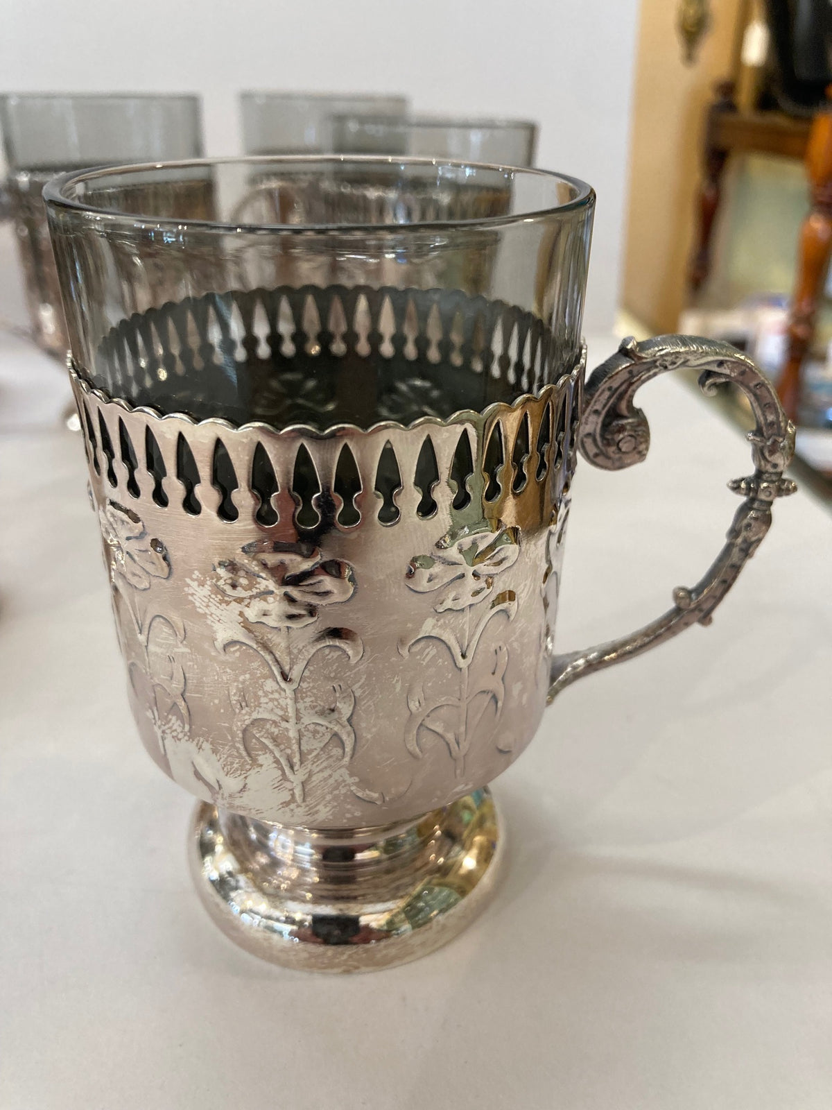 S/7 Coffee Cups With Silver Plate Holders