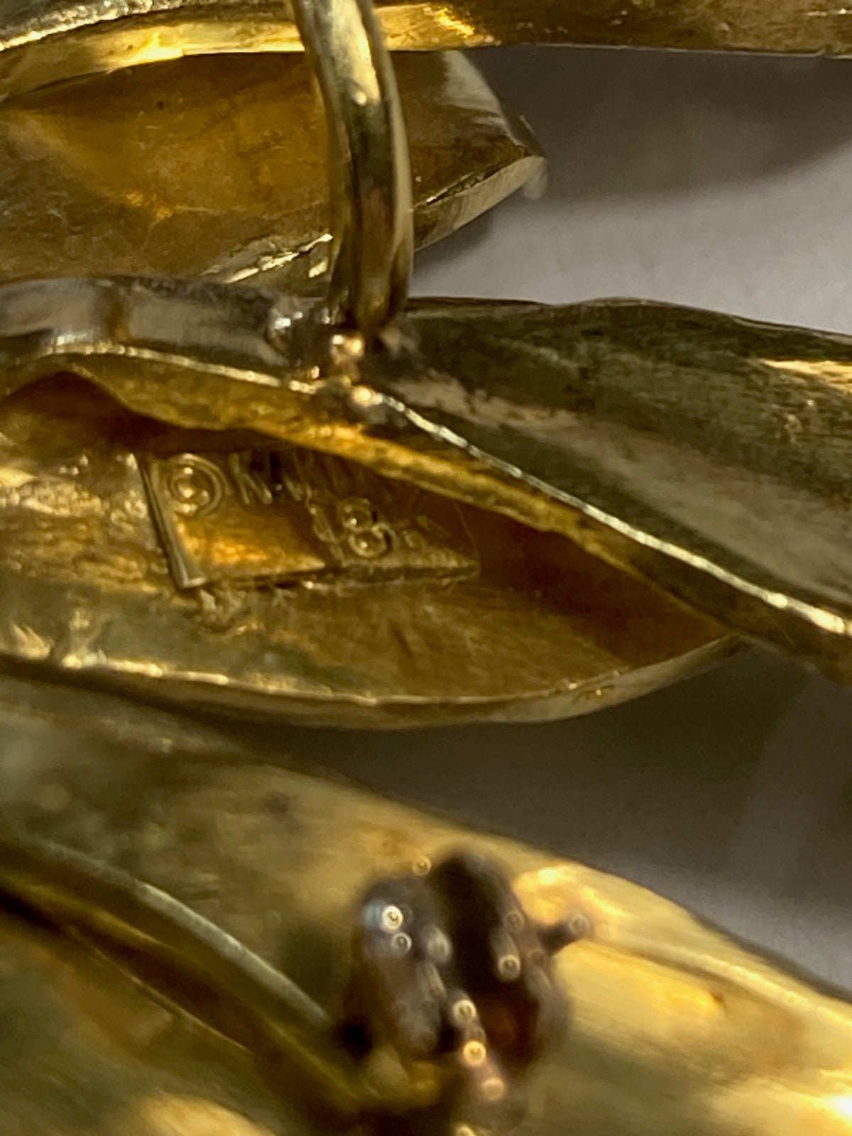 Gold Flower Petal With Diamonds and Pearl Brooch