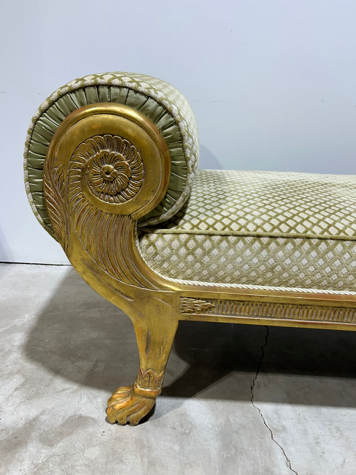 Gilt Clawfoot Rolled Arm Bench / 2 Available