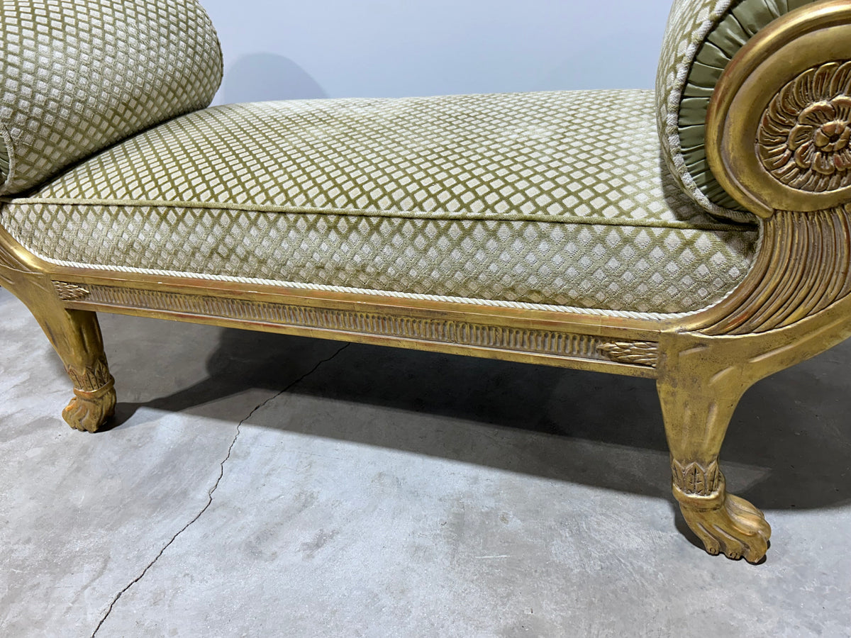 Gilt Clawfoot Rolled Arm Bench / 2 Available