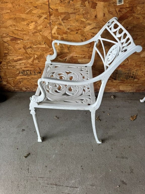 Pair Neo Classical Star and Dolphin Garden Chairs in Style of Kenneth Lynch