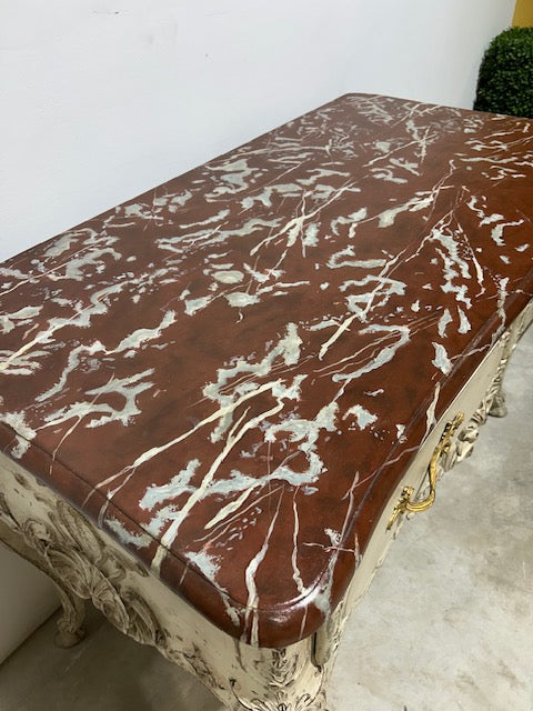 Console with Peint Finish and Faux Marble Top