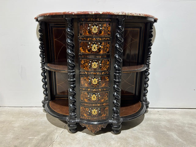 Inlaid Display Cabinet with Turn Column Accents and Marble Top