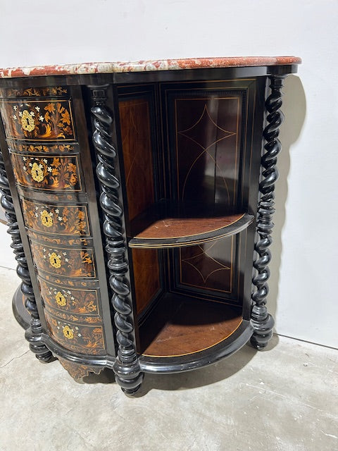 Inlaid Display Cabinet with Turn Column Accents and Marble Top