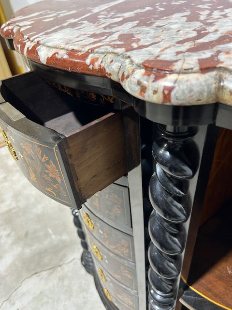 Inlaid Display Cabinet with Turn Column Accents and Marble Top