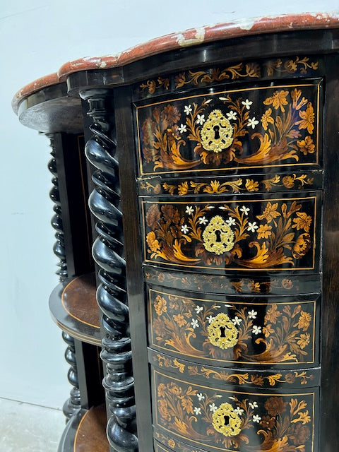 Inlaid Display Cabinet with Turn Column Accents and Marble Top