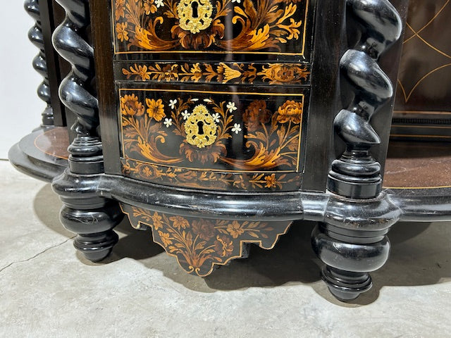 Inlaid Display Cabinet with Turn Column Accents and Marble Top