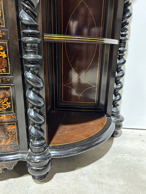 Inlaid Display Cabinet with Turn Column Accents and Marble Top