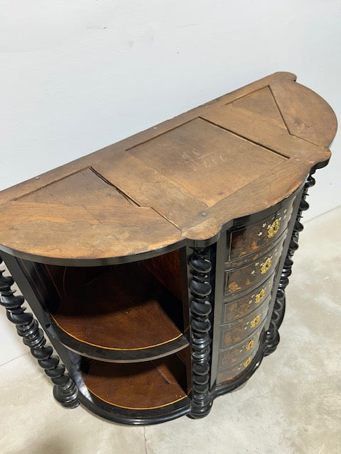 Inlaid Display Cabinet with Turn Column Accents and Marble Top