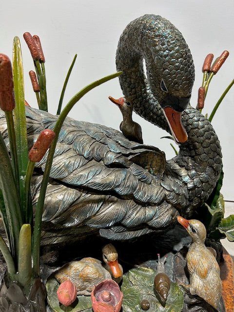 Bronze Enameled Swan Dining Table Base w/ 54" Glass Top