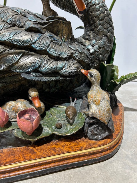 Bronze Enameled Swan Dining Table Base w/ 54" Glass Top