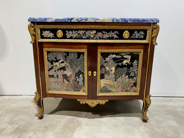 Pair of Chinoiserie Commodes with Blue Marble Top