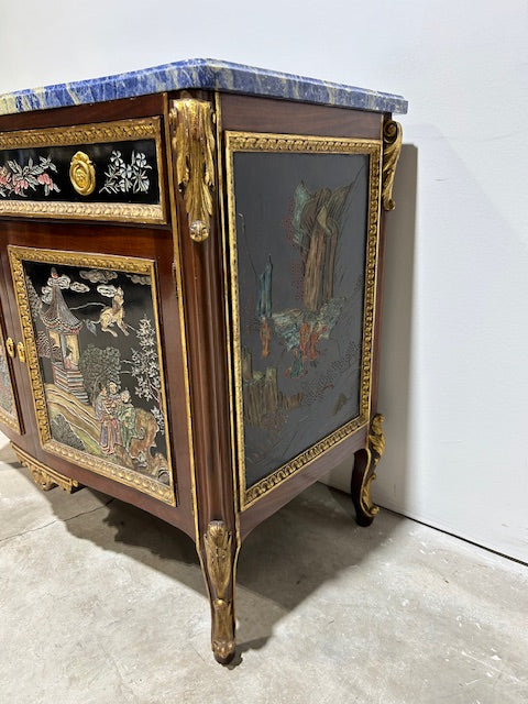 Pair of Chinoiserie Commodes with Blue Marble Top