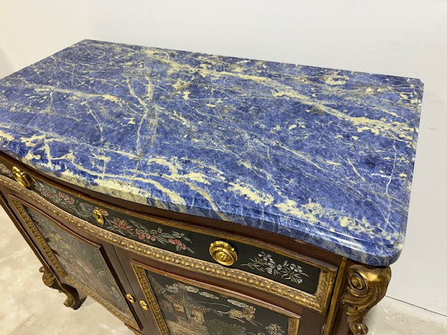 Pair of Chinoiserie Commodes with Blue Marble Top