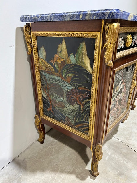 Pair of Chinoiserie Commodes with Blue Marble Top