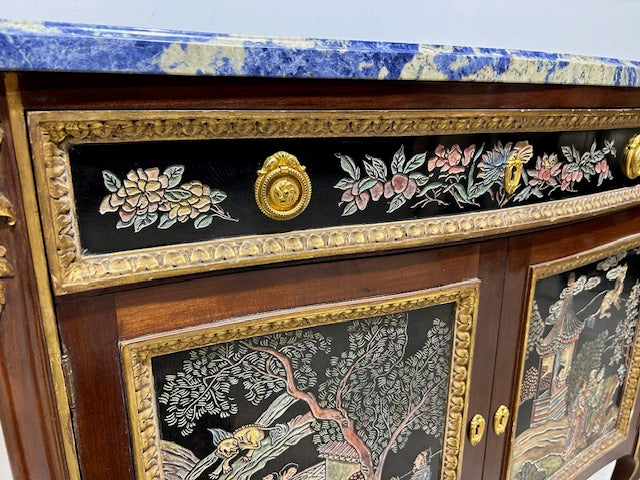 Pair of Chinoiserie Commodes with Blue Marble Top