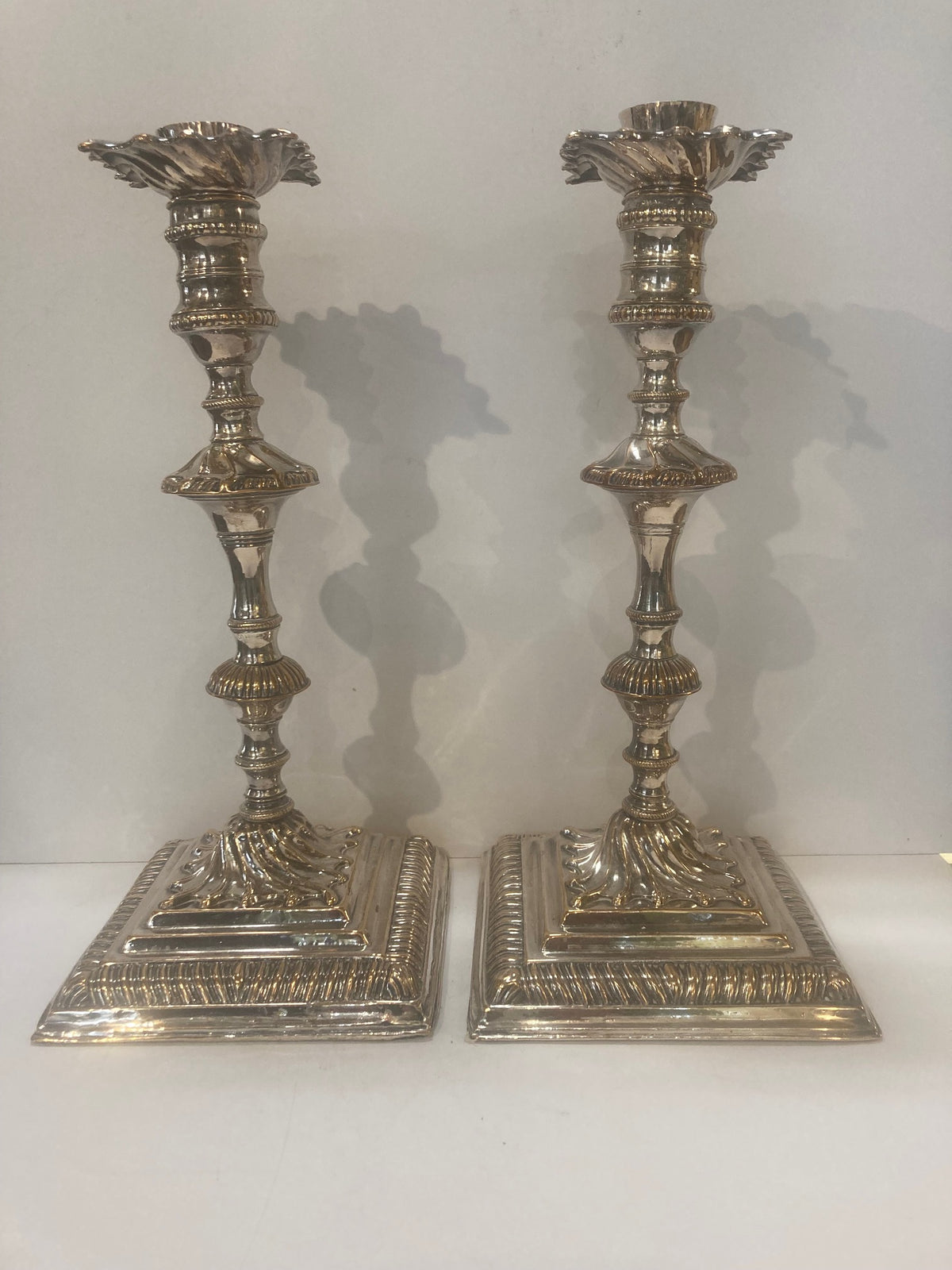 Pair Silver Plate 12" Elaborate Candlesticks