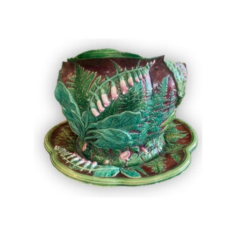 Minton Majolica Foxglove Jardiniere With Under Tray Circa 1870