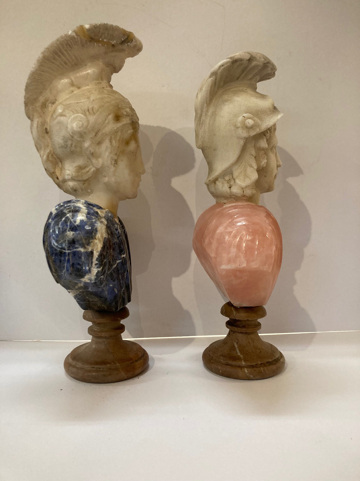 Pair Italian Carved Marble & Quartz Busts