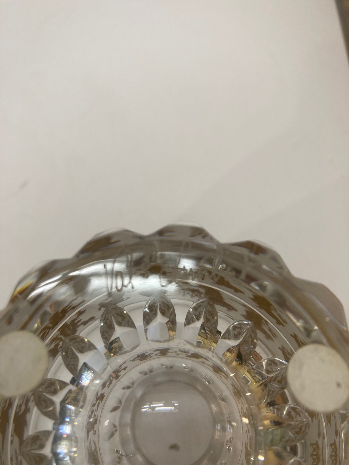 Val St. Lambert Clear Crystal & Gold Etched Vase