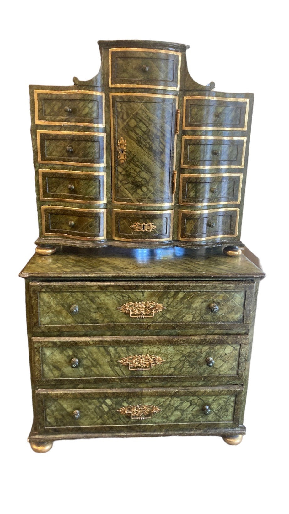 Green Painted Chest on Chest with Gold Trim