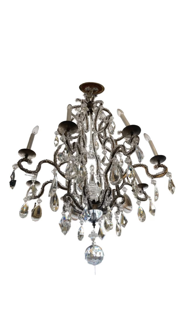 Gilt Metal & Crystal Chandelier With Eight Arms