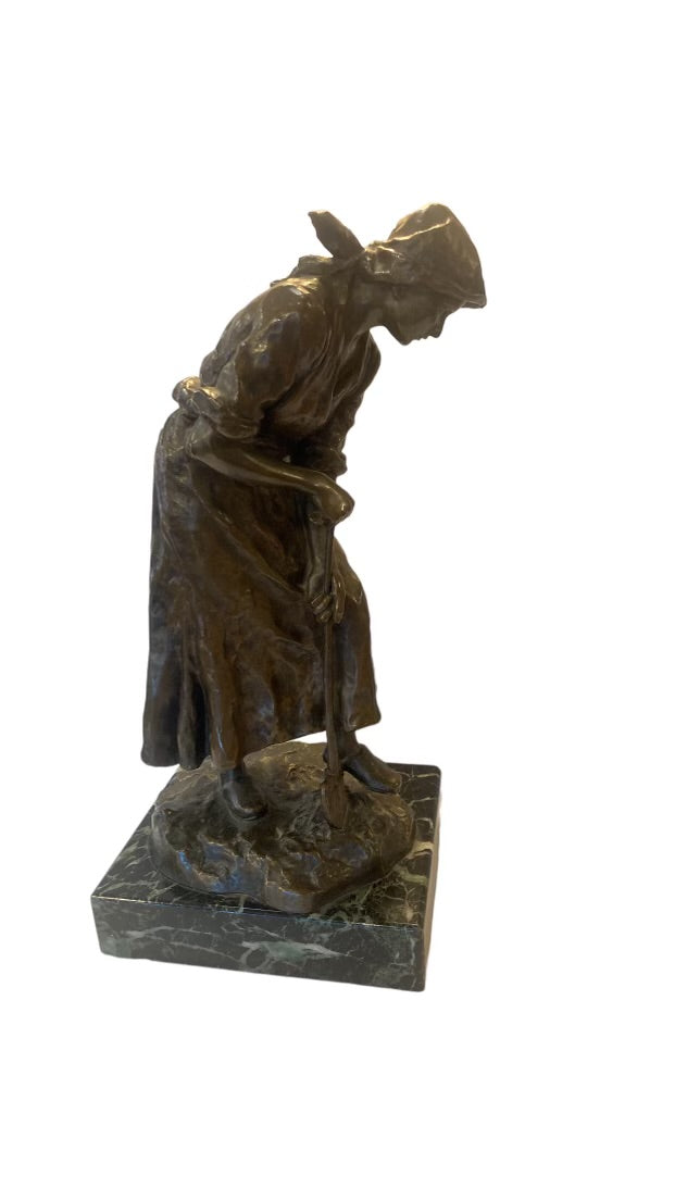Bronze Lady with Shovel Signed by F. Gornik