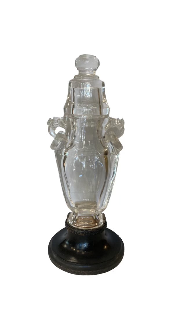 Clear Crystal Vessel with Lid on Stand