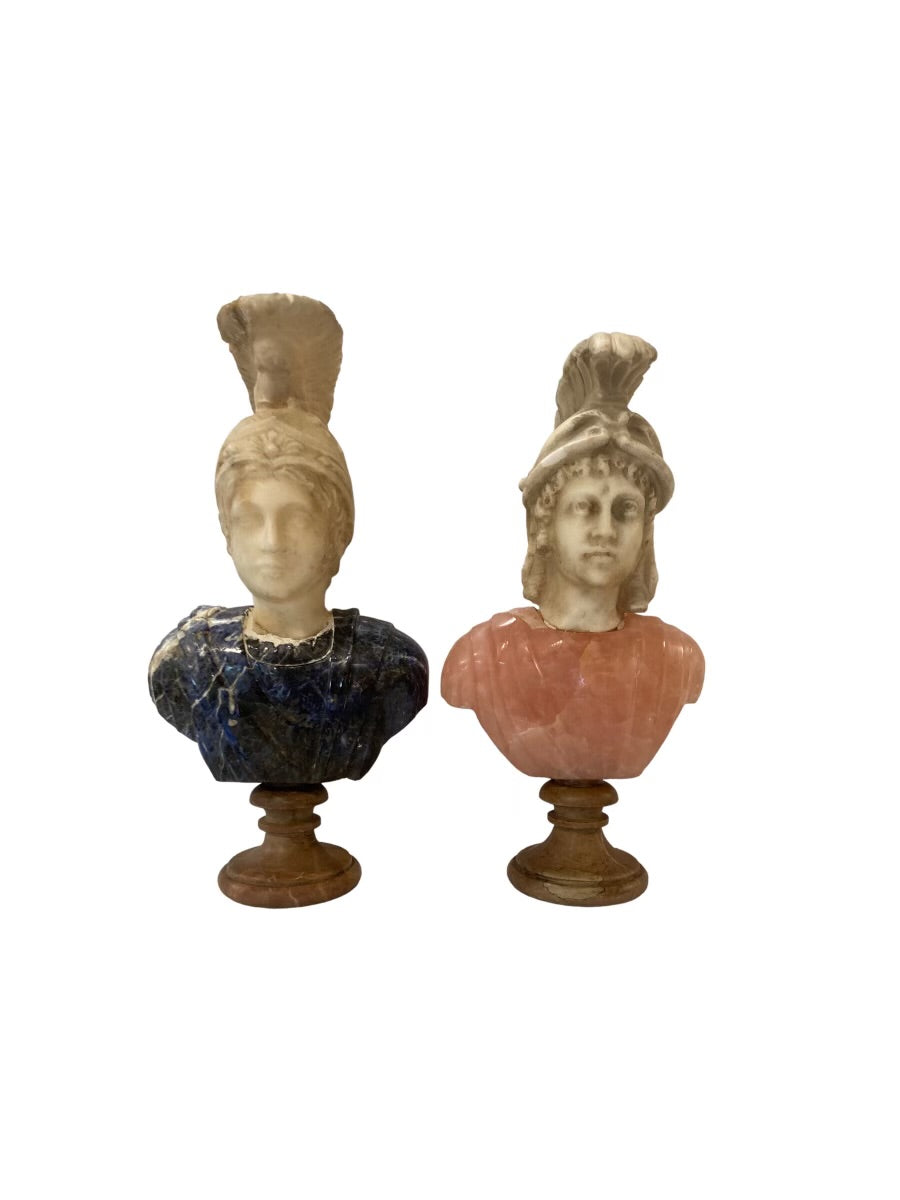 Pair Italian Carved Marble & Quartz Busts