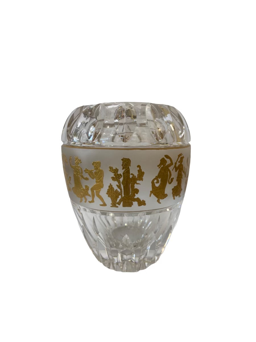 Val St. Lambert Clear Crystal & Gold Etched Vase