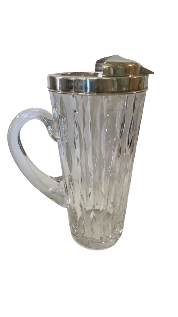 Cut Glass Cocktail Shaker With Sterling Top & Handle